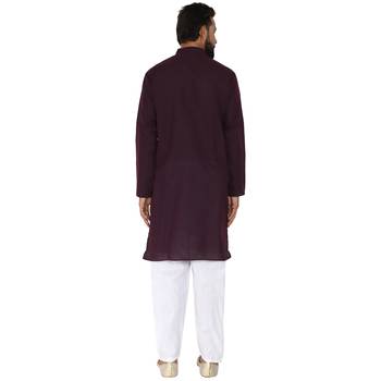 Mag Men's Cotton Pink Violet Kurta White Pajama Set For Men 6