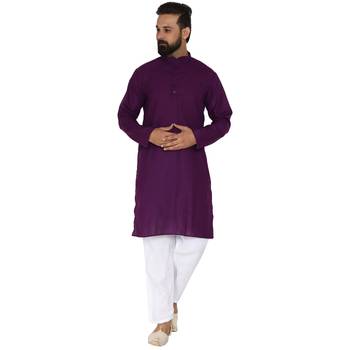 Mag Men's Cotton Purple Kurta White Pajama Set For Men 1