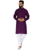 Mag Men's Cotton Purple Kurta White Pajama Set For Men