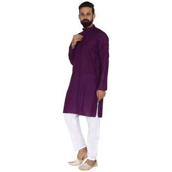 Mag Men's Cotton Purple Kurta White Pajama Set For Men 2