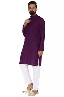 Mag Men's Cotton Purple Kurta White Pajama Set For Men