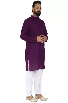 Mag Men's Cotton Purple Kurta White Pajama Set For Men