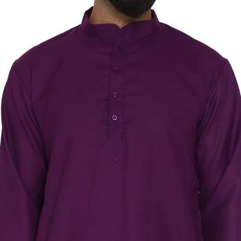 Mag Men's Cotton Purple Kurta White Pajama Set For Men 4