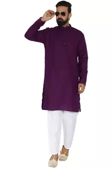 Mag Men's Cotton Purple Kurta White Pajama Set For Men