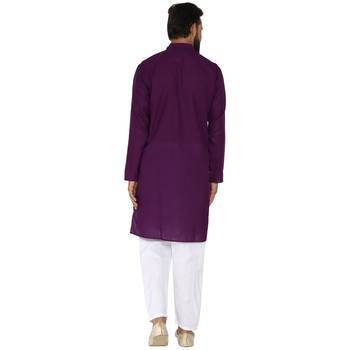 Mag Men's Cotton Purple Kurta White Pajama Set For Men 6