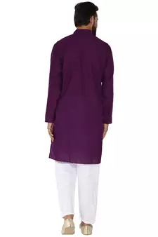Mag Men's Cotton Purple Kurta White Pajama Set For Men