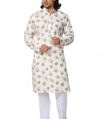 Mag Men's Cream Casual Cotton Blend Blue Printed Kurta  Pajama SetFor Men