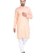 orange cotton kurta set with checked work design