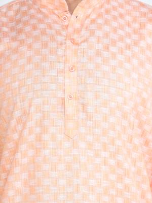 orange cotton kurta set with checked work design 6