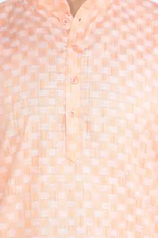 orange cotton kurta set with checked work design