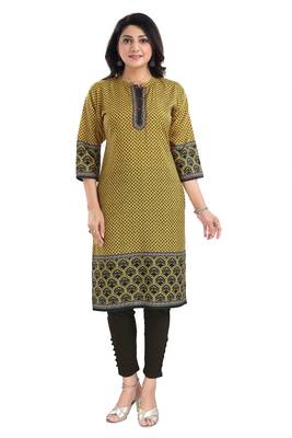 Yellow Designer Digital Print Cotton Slub Fabric Long Kurti Tunic 1