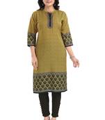 Yellow Designer Digital Print Cotton Slub Fabric Long Kurti Tunic