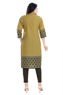 Yellow Designer Digital Print Cotton Slub Fabric Long Kurti Tunic 2