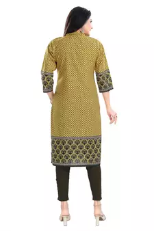 Yellow Designer Digital Print Cotton Slub Fabric Long Kurti Tunic