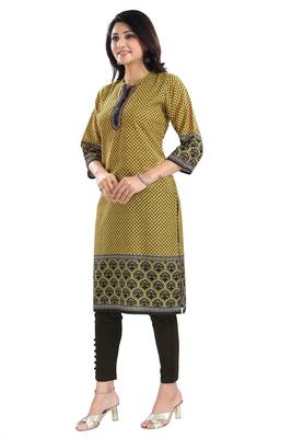 Yellow Designer Digital Print Cotton Slub Fabric Long Kurti Tunic 5
