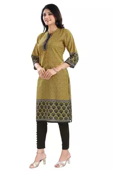 Yellow Designer Digital Print Cotton Slub Fabric Long Kurti Tunic