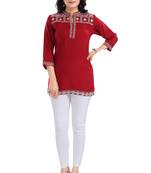 Rosy Red Women Embroidered Boho Chic Tunic Top