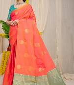 Peach Woven silk blend Saree With Blouse