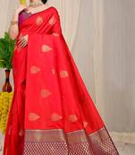 Red Woven silk blend Saree With Blouse