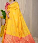 Yellow Woven silk blend Saree With Blouse
