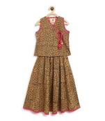 Girls Floral Block Printed Lehenga Set