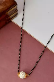 Black Gold Plated Pearl Studded Beaded Mangalsutra