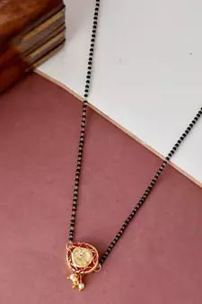 Women Black & Red Gold Plated Kundan Manglsutra