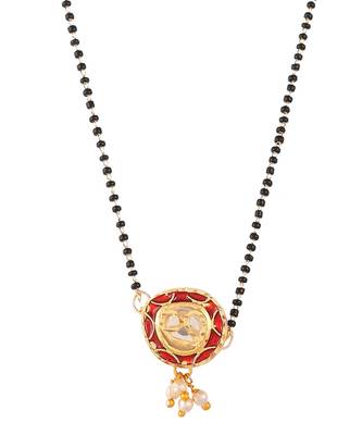 Women Black & Red Gold Plated Kundan Manglsutra 4