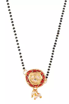 Women Black & Red Gold Plated Kundan Manglsutra
