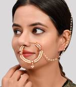 Pearl Bridal Chained Kundan Nose Ring