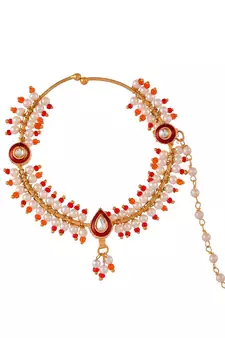 Pearl Bridal Chained Kundan Nose Ring