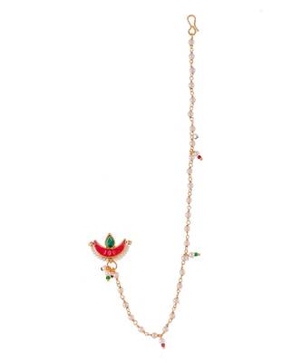 Gold Plated Red & White Pearl Studded Clip-On Nose Pin 3