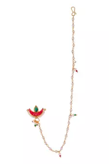 Gold Plated Red & White Pearl Studded Clip-On Nose Pin