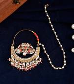Gold Plated Kundan Meenakari Nosering with Chain