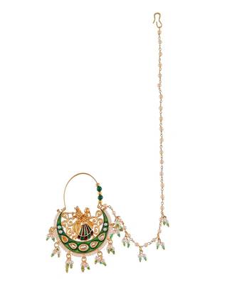 Gold Plated Radha-Krishna Chained Nose Ring 2