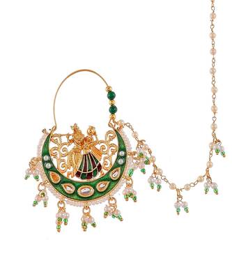 Gold Plated Radha-Krishna Chained Nose Ring 3