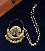 Gold Plated Green & White Stone Studded & Beaded Meenakari Nosering