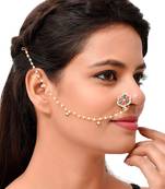Gold Plated Pink & Green Stone Floral Clip-On Nose Pin