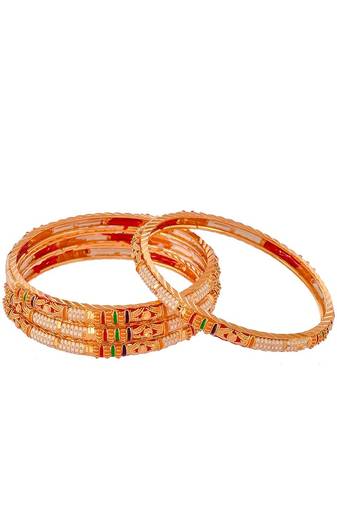 Set of 4 Gold Plated Red & Green Enamelled Handcrafted Bangles