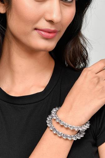Set of 2 Silver Plated Oxidised Rose designed bangles