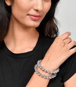 Set of 2 Silver Plated Oxidised Rose designed bangles