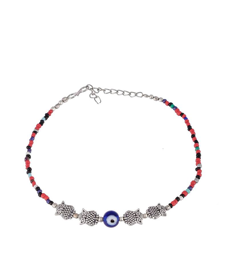 Evil Eye Multi Colour Beaded Chain Anklet