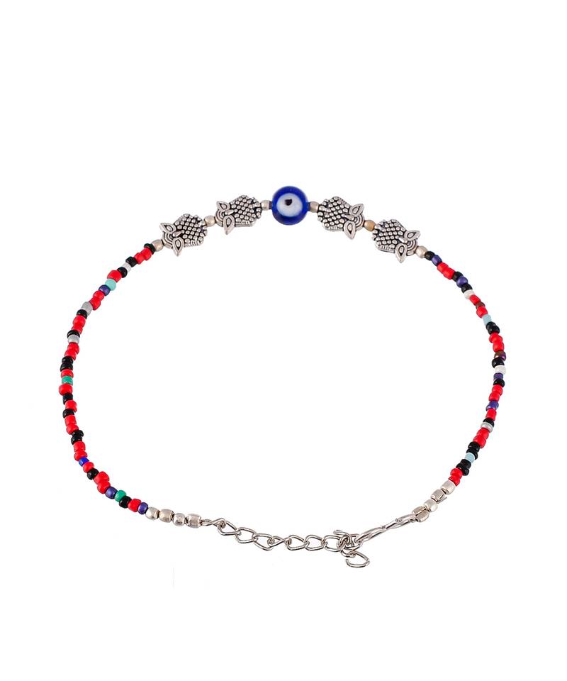 Evil Eye Multi Colour Beaded Chain Anklet