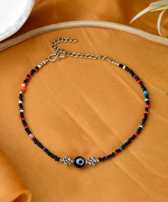 Blue Evil Eye Beaded Chain Anklet 2