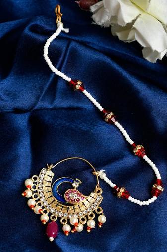 Meenakari Pearl Mayuri Nosering