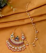 Gold plated kundan meenakari Nosering with chain