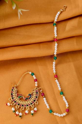 Gold plated wedding nosering nathni
