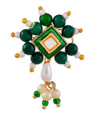 Gold plated Green Beads Nose stud 2