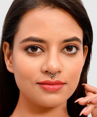 Set of 4 Oxidised Carving Septum Ring 2