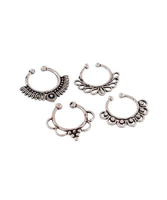 Set of 4 Oxidised Carving Septum Ring 3